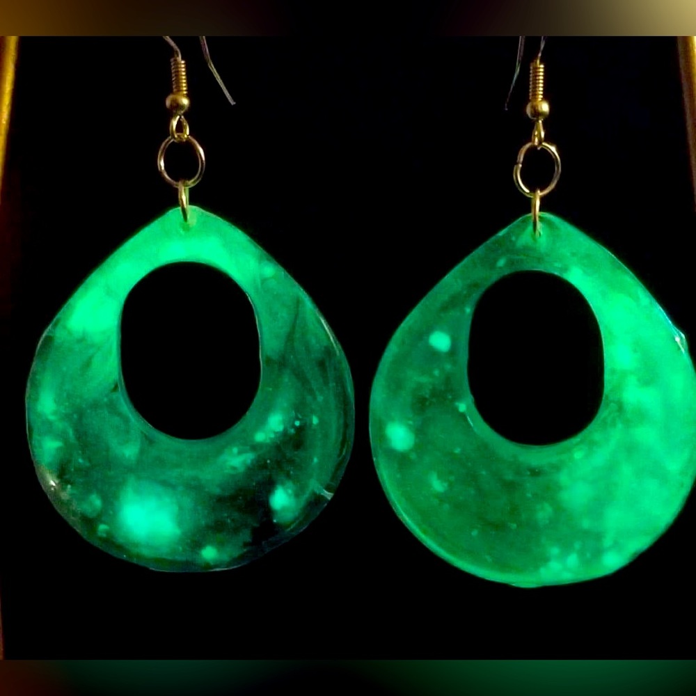 Handcrafted Glow in the Dark resin earrings.